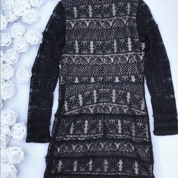 Parker Black Lace and Nude Ruffle Contrast Dress - Picture 4 of 8